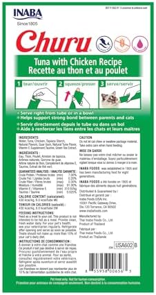 INABA Churu Cat Treats  Grain Free  Lickable  Squeezable Creamy Purée Cat Treat/Topper with Vitamin E & Taurine  0 5 Ounces Each  40 Tubes  Tuna & Seafood Variety Box