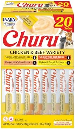 INABA Churu Cat Treats  Grain Free  Lickable  Squeezable Creamy Purée Cat Treat/Topper with Vitamin E & Taurine  0 5 Ounces Each  40 Tubes  Tuna & Seafood Variety Box