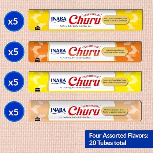 INABA Churu Cat Treats  Grain Free  Lickable  Squeezable Creamy Purée Cat Treat/Topper with Vitamin E & Taurine  0 5 Ounces Each  40 Tubes  Tuna & Seafood Variety Box