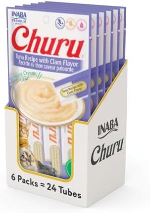 INABA Churu Cat Treats  Grain Free  Lickable  Squeezable Creamy Purée Cat Treat/Topper with Vitamin E & Taurine  0 5 Ounces Each  40 Tubes  Tuna & Seafood Variety Box