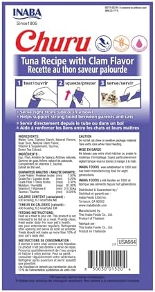 INABA Churu Cat Treats  Grain Free  Lickable  Squeezable Creamy Purée Cat Treat/Topper with Vitamin E & Taurine  0 5 Ounces Each  40 Tubes  Tuna & Seafood Variety Box