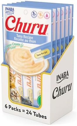INABA Churu Cat Treats  Grain Free  Lickable  Squeezable Creamy Purée Cat Treat/Topper with Vitamin E & Taurine  0 5 Ounces Each  40 Tubes  Tuna & Seafood Variety Box