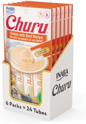 INABA Churu Cat Treats  Grain Free  Lickable  Squeezable Creamy Purée Cat Treat/Topper with Vitamin E & Taurine  0 5 Ounces Each  40 Tubes  Tuna & Seafood Variety Box