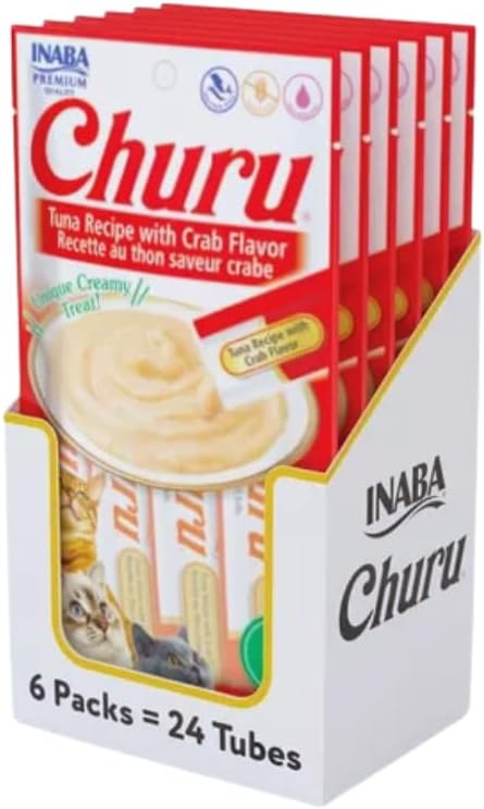 INABA Churu Cat Treats  Grain Free  Lickable  Squeezable Creamy Purée Cat Treat/Topper with Vitamin E & Taurine  0 5 Ounces Each  40 Tubes  Tuna & Seafood Variety Box