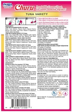 INABA Churu Cat Treats  Grain Free  Lickable  Squeezable Creamy Purée Cat Treat/Topper with Vitamin E & Taurine  0 5 Ounces Each  40 Tubes  Tuna & Seafood Variety Box