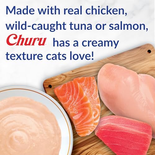 INABA Churu Cat Treats  Grain Free  Lickable  Squeezable Creamy Purée Cat Treat/Topper with Vitamin E & Taurine  0 5 Ounces Each  40 Tubes  Tuna & Seafood Variety Box