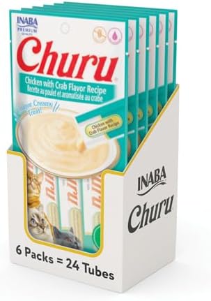 INABA Churu Cat Treats  Grain Free  Lickable  Squeezable Creamy Purée Cat Treat/Topper with Vitamin E & Taurine  0 5 Ounces Each  40 Tubes  Tuna & Seafood Variety Box