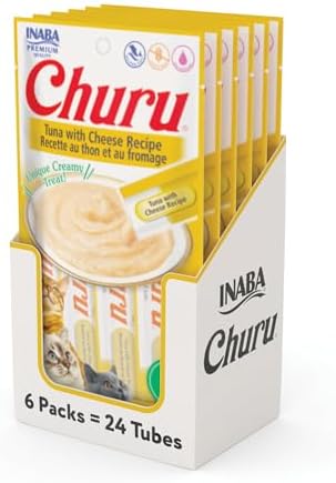 INABA Churu Cat Treats  Grain Free  Lickable  Squeezable Creamy Purée Cat Treat/Topper with Vitamin E & Taurine  0 5 Ounces Each  40 Tubes  Tuna & Seafood Variety Box