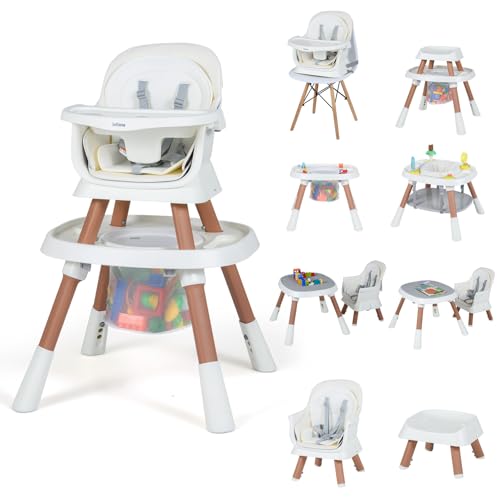 INFANS 9 in 1 High Chair  Convertible Baby Highchair for Babies and Toddlers  Table and Chair Set Building Block Infant Dining Booster Seat  Kids Stool with Activity Children Play Kitchen  Pink