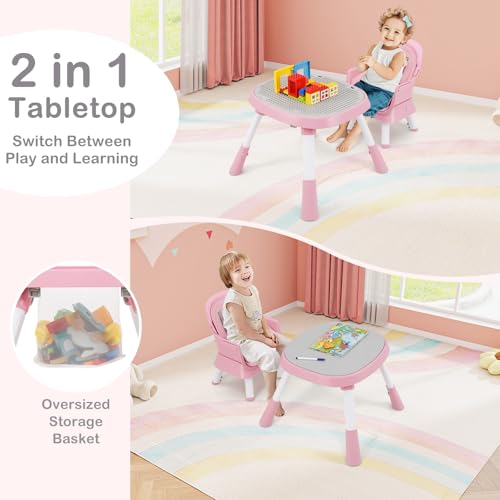 INFANS 9 in 1 High Chair  Convertible Baby Highchair for Babies and Toddlers  Table and Chair Set Building Block Infant Dining Booster Seat  Kids Stool with Activity Children Play Kitchen  Pink