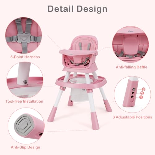 INFANS 9 in 1 High Chair  Convertible Baby Highchair for Babies and Toddlers  Table and Chair Set Building Block Infant Dining Booster Seat  Kids Stool with Activity Children Play Kitchen  Pink