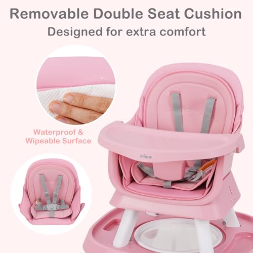INFANS 9 in 1 High Chair  Convertible Baby Highchair for Babies and Toddlers  Table and Chair Set Building Block Infant Dining Booster Seat  Kids Stool with Activity Children Play Kitchen  Pink