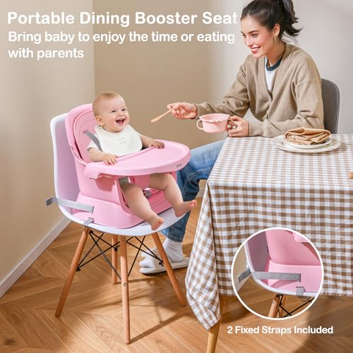 INFANS 9 in 1 High Chair  Convertible Baby Highchair for Babies and Toddlers  Table and Chair Set Building Block Infant Dining Booster Seat  Kids Stool with Activity Children Play Kitchen  Pink