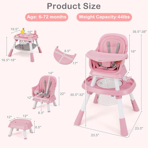 INFANS 9 in 1 High Chair  Convertible Baby Highchair for Babies and Toddlers  Table and Chair Set Building Block Infant Dining Booster Seat  Kids Stool with Activity Children Play Kitchen  Pink
