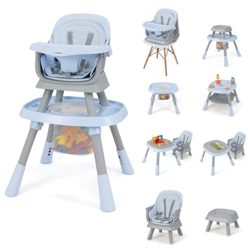 INFANS 9 in 1 High Chair  Convertible Baby Highchair for Babies and Toddlers  Table and Chair Set Building Block Infant Dining Booster Seat  Kids Stool with Activity Children Play Kitchen  Pink