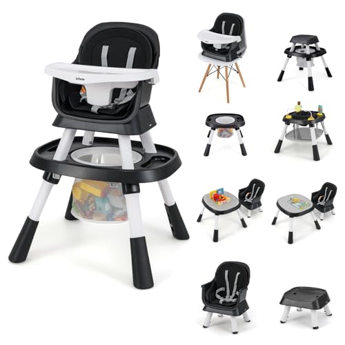 INFANS 9 in 1 High Chair  Convertible Baby Highchair for Babies and Toddlers  Table and Chair Set Building Block Infant Dining Booster Seat  Kids Stool with Activity Children Play Kitchen  Pink