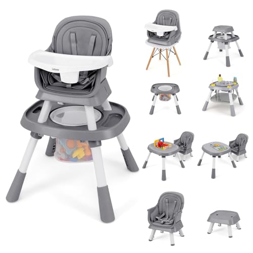 INFANS 9 in 1 High Chair  Convertible Baby Highchair for Babies and Toddlers  Table and Chair Set Building Block Infant Dining Booster Seat  Kids Stool with Activity Children Play Kitchen  Pink