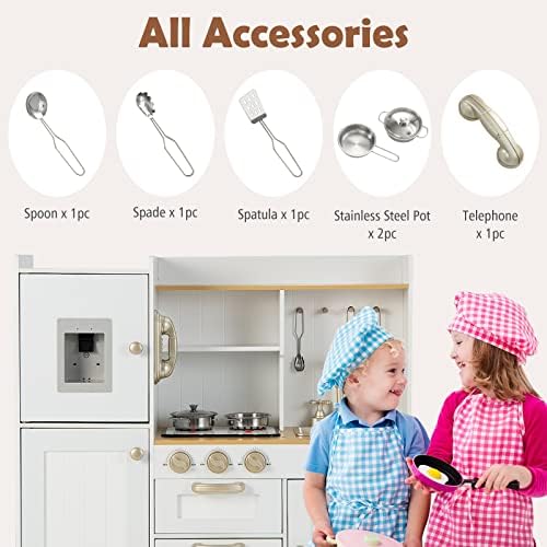 INFANS Kid Kitchen Playset  Toddler Wooden Pretend Cooking Set with Realistic Light & Sound  Stove  Sink  Microwave  Storage Cabinet  Play Kitchen Toy Set for Children Boys Girls