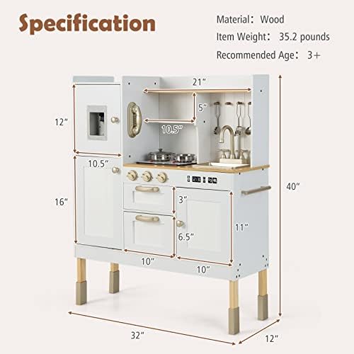 INFANS Kid Kitchen Playset  Toddler Wooden Pretend Cooking Set with Realistic Light & Sound  Stove  Sink  Microwave  Storage Cabinet  Play Kitchen Toy Set for Children Boys Girls