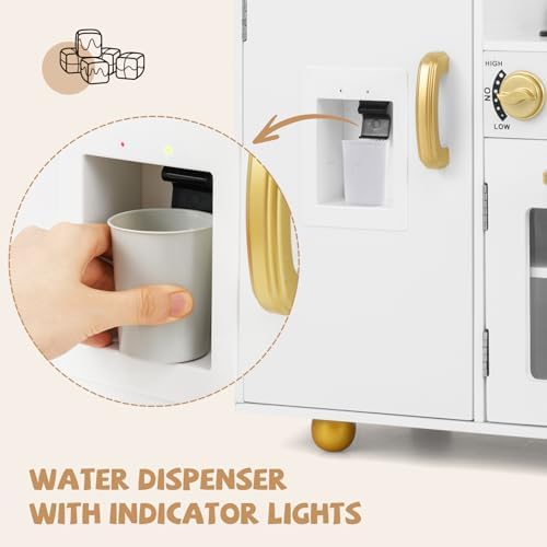 INFANS Kid Kitchen Playset  Toddler Wooden Pretend Cooking Set with Realistic Light & Sound  Stove  Sink  Microwave  Storage Cabinet  Play Kitchen Toy Set for Children Boys Girls