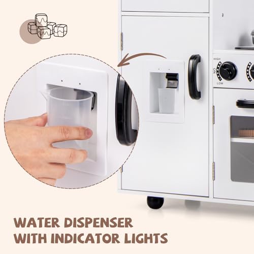 INFANS Kid Kitchen Playset  Toddler Wooden Pretend Cooking Set with Realistic Light & Sound  Stove  Sink  Microwave  Storage Cabinet  Play Kitchen Toy Set for Children Boys Girls