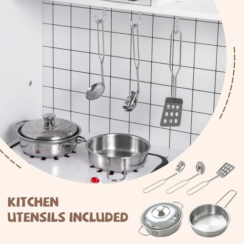 INFANS Kid Kitchen Playset  Toddler Wooden Pretend Cooking Set with Realistic Light & Sound  Stove  Sink  Microwave  Storage Cabinet  Play Kitchen Toy Set for Children Boys Girls