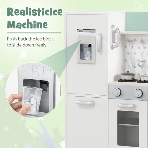 INFANS Kid Kitchen Playset  Toddler Wooden Pretend Cooking Set with Realistic Light & Sound  Stove  Sink  Microwave  Storage Cabinet  Play Kitchen Toy Set for Children Boys Girls