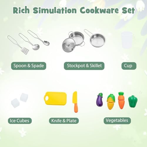 INFANS Kid Kitchen Playset  Toddler Wooden Pretend Cooking Set with Realistic Light & Sound  Stove  Sink  Microwave  Storage Cabinet  Play Kitchen Toy Set for Children Boys Girls