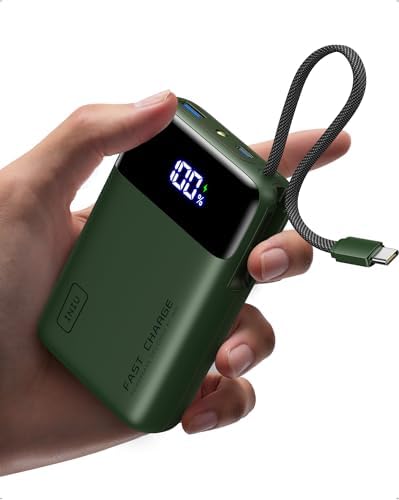INIU 20000mAh Power Bank  Small 45W PD Fast Charging Portable Charger with Built in USB C Cable  Flight Safe Travel External Phone Battery Pack for iPhone 17 Pro Max Samsung S26 iPad etc  Black