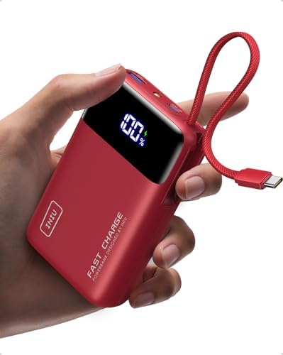 INIU 20000mAh Power Bank  Small 45W PD Fast Charging Portable Charger with Built in USB C Cable  Flight Safe Travel External Phone Battery Pack for iPhone 17 Pro Max Samsung S26 iPad etc  Black