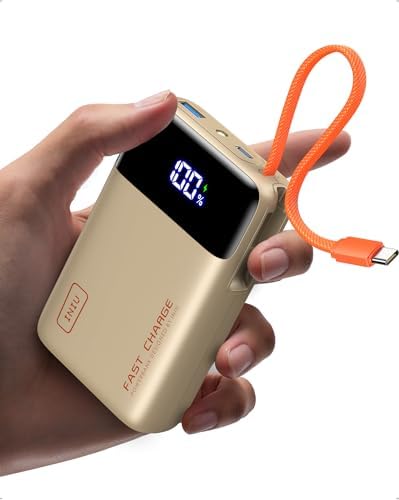 INIU 20000mAh Power Bank  Small 45W PD Fast Charging Portable Charger with Built in USB C Cable  Flight Safe Travel External Phone Battery Pack for iPhone 17 Pro Max Samsung S26 iPad etc  Black