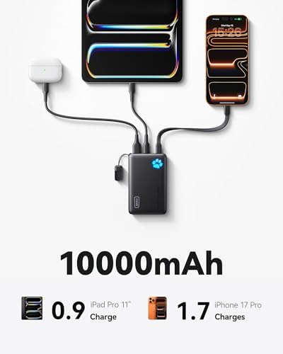 INIU 45W Fast Charging Portable Charger  40  Smaller 10000mAh with Detachable Cable  Flight Safe Travel Power Bank  USB C External Phone Battery Pack for iPhone 17 16 Pro iPad Samsung S26 Google etc