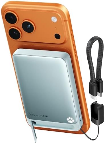 INIU Magnetic Portable Charger  Ultra Slim Qi2 Certified 10000mAh 45W Fast Charging Power Bank  Wireless Battery Pack with Foldable Stand  Phone Charger Only for iPhone 16/15/14/13/12 Series  Blue