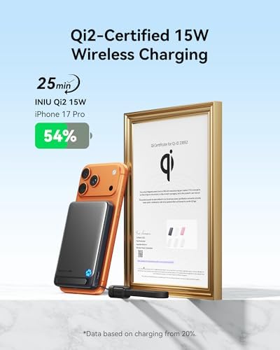 INIU Magnetic Portable Charger  Ultra Slim Qi2 Certified 10000mAh 45W Fast Charging Power Bank  Wireless Battery Pack with Foldable Stand  Phone Charger Only for iPhone 16/15/14/13/12 Series  Blue