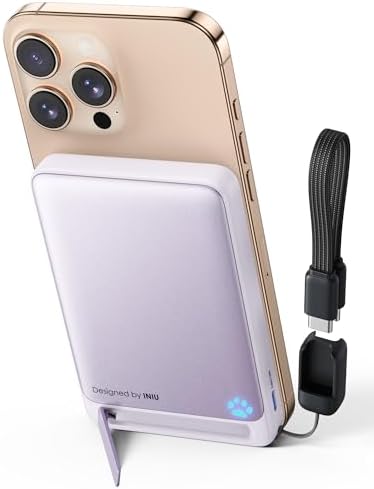 INIU Magnetic Portable Charger  Ultra Slim Qi2 Certified 10000mAh 45W Fast Charging Power Bank  Wireless Battery Pack with Foldable Stand  Phone Charger Only for iPhone 16/15/14/13/12 Series  Blue