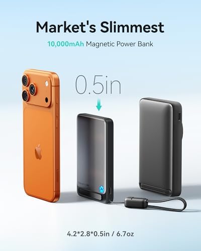 INIU Magnetic Portable Charger  Ultra Slim Qi2 Certified 10000mAh 45W Fast Charging Power Bank  Wireless Battery Pack with Foldable Stand  Phone Charger Only for iPhone 16/15/14/13/12 Series  Blue