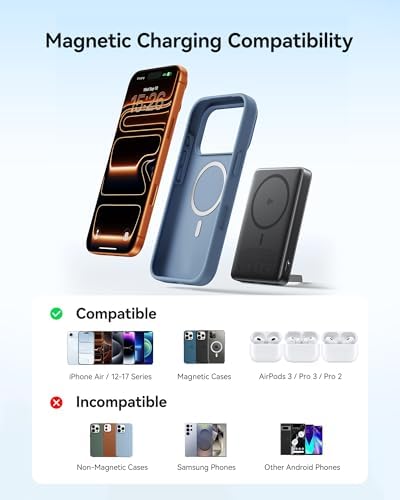 INIU Magnetic Portable Charger  Ultra Slim Qi2 Certified 10000mAh 45W Fast Charging Power Bank  Wireless Battery Pack with Foldable Stand  Phone Charger Only for iPhone 16/15/14/13/12 Series  Blue