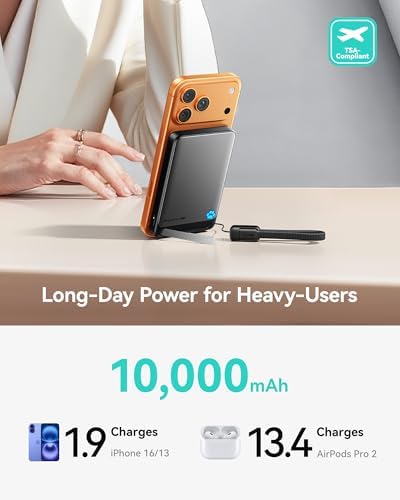 INIU Magnetic Portable Charger  Ultra Slim Qi2 Certified 10000mAh 45W Fast Charging Power Bank  Wireless Battery Pack with Foldable Stand  Phone Charger Only for iPhone 16/15/14/13/12 Series  Blue
