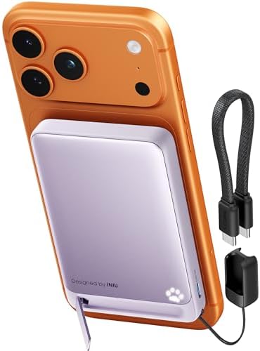 INIU Magnetic Portable Charger  Ultra Slim Qi2 Certified 10000mAh 45W Fast Charging Power Bank  Wireless Battery Pack with Foldable Stand  Phone Charger Only for iPhone 16/15/14/13/12 Series  Blue