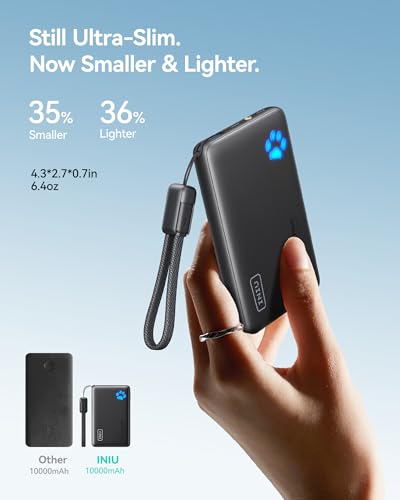 INIU Portable Charger  Ultra Slim 10000mAh 45W PD Power Bank  USB C in&Out Fast Charging Battery Pack  Travel Essential Phone Powerbank Compatible with iPhone 17 16 15 Samsung S22 S21 Google iPad etc