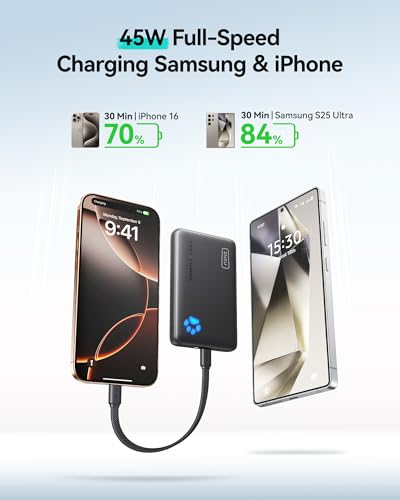 INIU Portable Charger  Ultra Slim 10000mAh 45W PD Power Bank  USB C in&Out Fast Charging Battery Pack  Travel Essential Phone Powerbank Compatible with iPhone 17 16 15 Samsung S22 S21 Google iPad etc