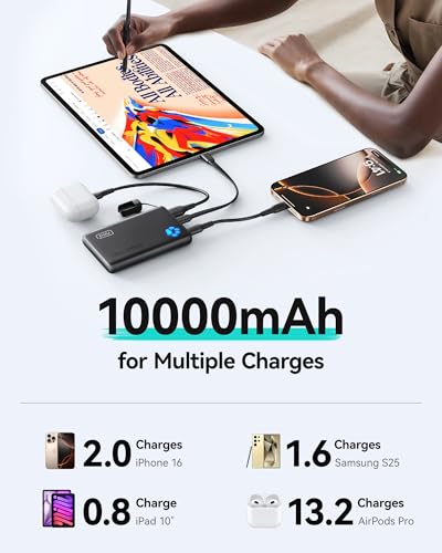 INIU Portable Charger  Ultra Slim 10000mAh 45W PD Power Bank  USB C in&Out Fast Charging Battery Pack  Travel Essential Phone Powerbank Compatible with iPhone 17 16 15 Samsung S22 S21 Google iPad etc