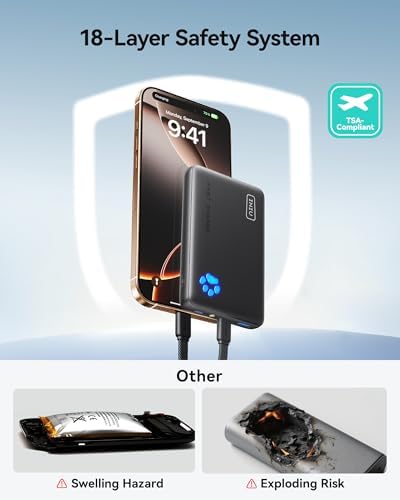 INIU Portable Charger  Ultra Slim 45W Fast Charging with Attached USB C Cable  Flight Safe 10000mAh PD Power Bank Battery Pack  Travel Essential Phone Powerbank for iPhone 17 16 Samsung S25 Google etc