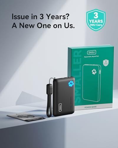 INIU Portable Charger  Ultra Slim 45W Fast Charging with Attached USB C Cable  Flight Safe 10000mAh PD Power Bank Battery Pack  Travel Essential Phone Powerbank for iPhone 17 16 Samsung S25 Google etc