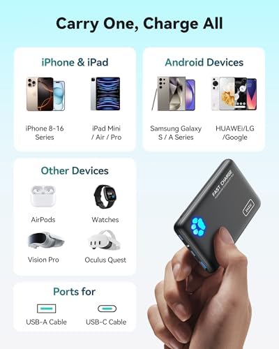 INIU Portable Charger  Ultra Slim 45W Fast Charging with Attached USB C Cable  Flight Safe 10000mAh PD Power Bank Battery Pack  Travel Essential Phone Powerbank for iPhone 17 16 Samsung S25 Google etc