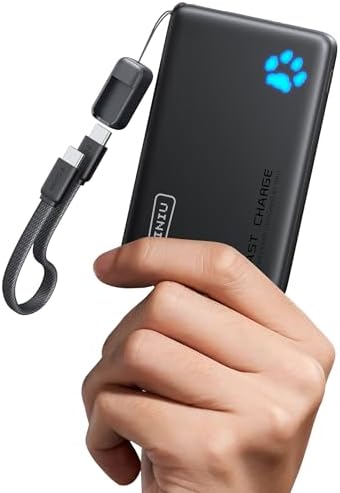 INIU Portable Charger  Ultra Slim 45W Fast Charging with Attached USB C Cable  Flight Safe 10000mAh PD Power Bank Battery Pack  Travel Essential Phone Powerbank for iPhone 17 16 Samsung S25 Google etc