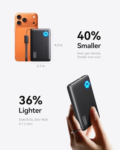 INIU Portable Charger  Ultra Slim 45W Fast Charging with Attached USB C Cable  Flight Safe 10000mAh PD Power Bank Battery Pack  Travel Essential Phone Powerbank for iPhone 17 16 Samsung S25 Google etc