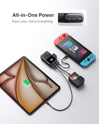 INIU Portable Charger  Ultra Mini 10000mAh 45W Fast Charging with Detachable Cable  Flight Safe Travel USB C Power Bank External Phone Battery Pack for Xiaomi iPhone 17 16 Samsung S26 Google iPad etc