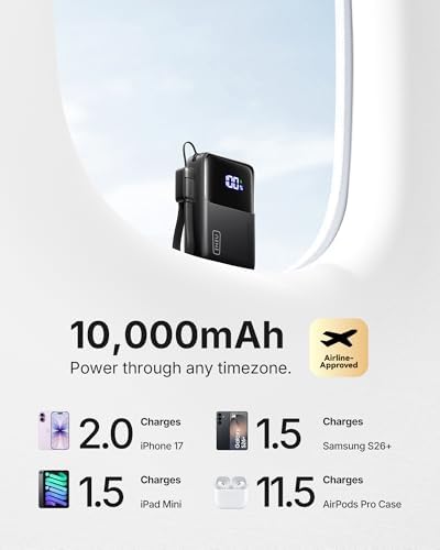 INIU Portable Charger  Ultra Mini 10000mAh 45W Fast Charging with Detachable Cable  Flight Safe Travel USB C Power Bank External Phone Battery Pack for Xiaomi iPhone 17 16 Samsung S26 Google iPad etc
