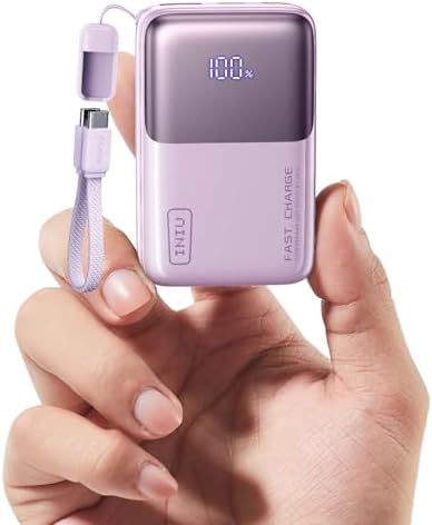 INIU Portable Charger  Ultra Mini 10000mAh 45W Fast Charging with Detachable Cable  Flight Safe Travel USB C Power Bank External Phone Battery Pack for Xiaomi iPhone 17 16 Samsung S26 Google iPad etc